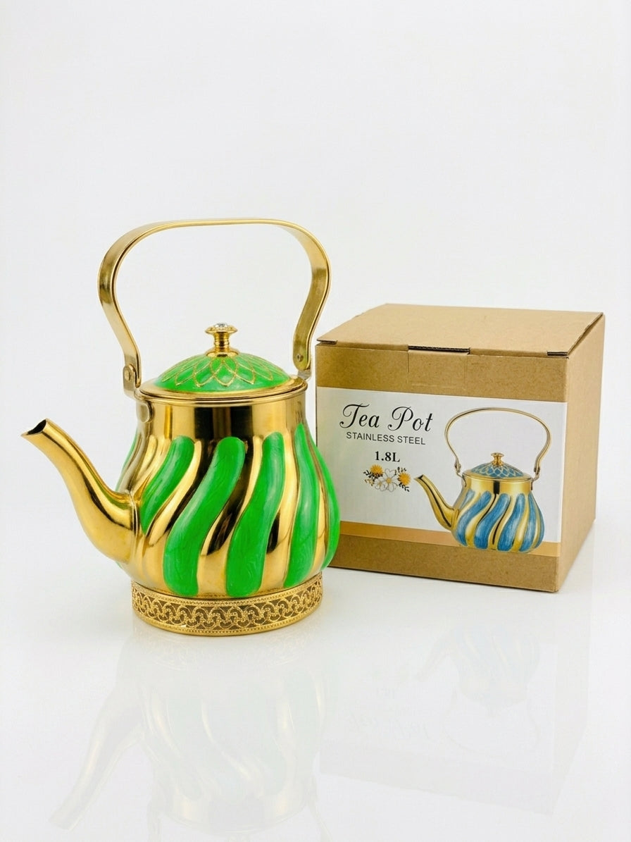 Luxury Stainless Steel Gold & Green Tea Pot