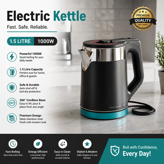 Fast Boiling & Modern Kitchen Design – 2.L 1000W Electric Kettle