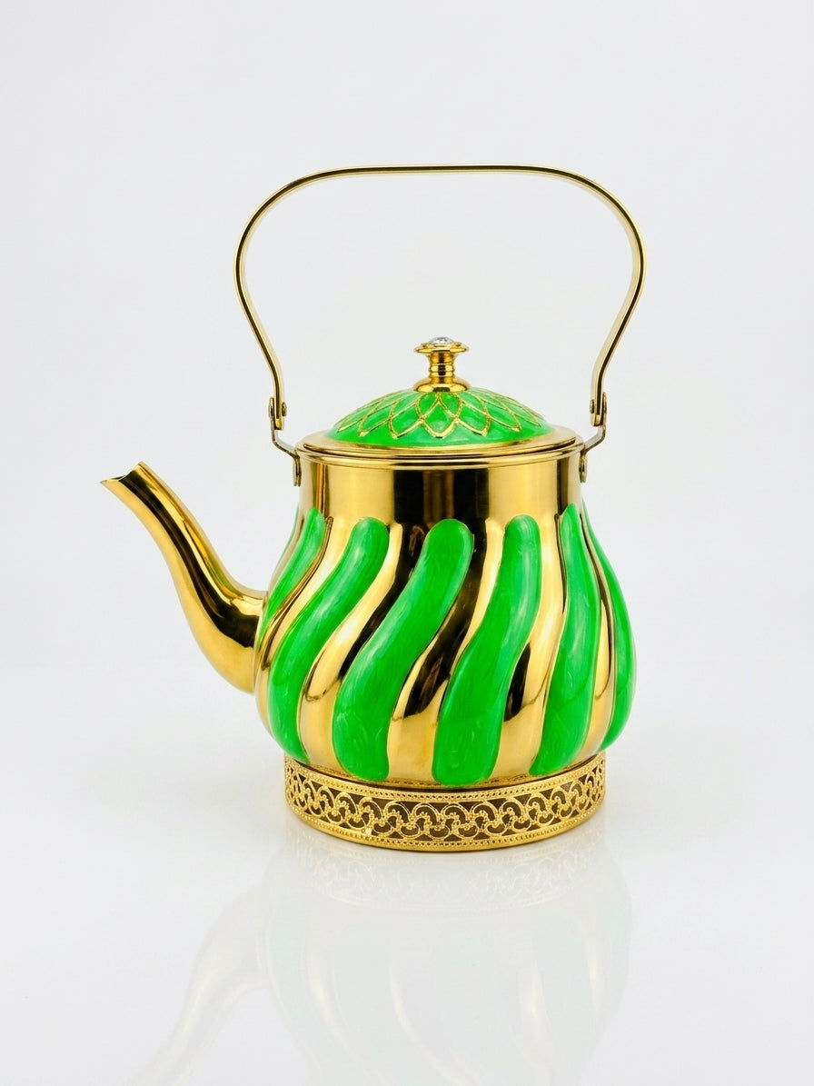 Luxury Stainless Steel Gold & Green Tea Pot
