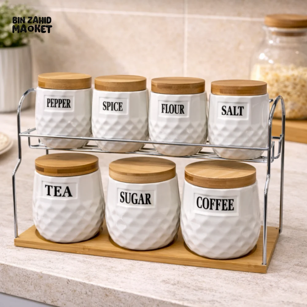 Ceramic Tea Coffee Sugar & Spice Jar Set