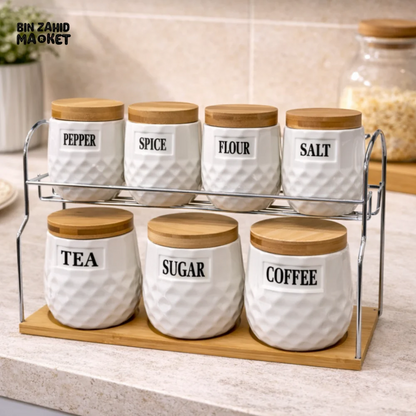 Ceramic Tea Coffee Sugar & Spice Jar Set