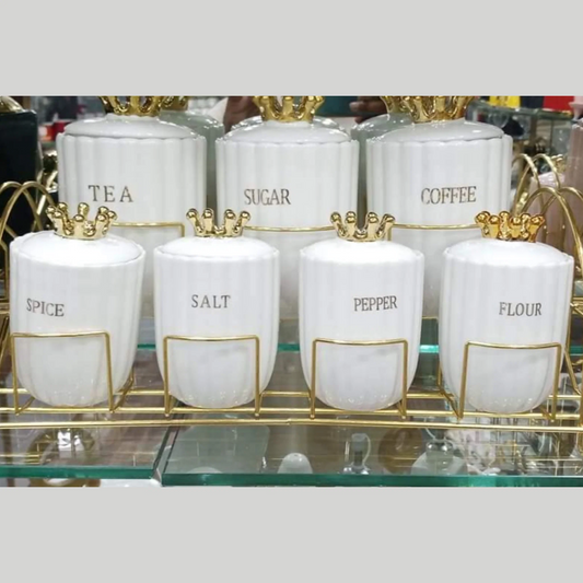 Ceramic Tea Coffee Sugar & Spice Jar Set