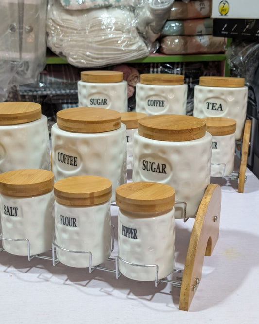 Ceramic Tea Coffee Sugar & Spice Jar Set