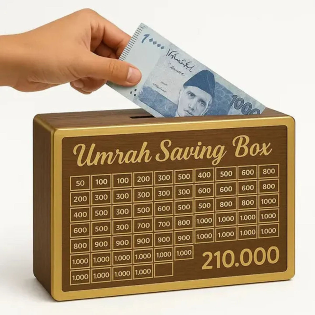Umrah Saving Box - Wooden Islamic Money Saving Box - 280 Days