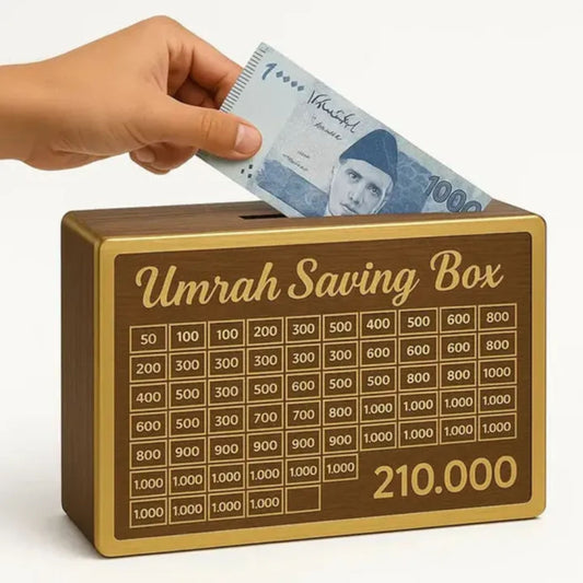 Umrah Saving Box - Wooden Islamic Money Saving Box - 280 Days
