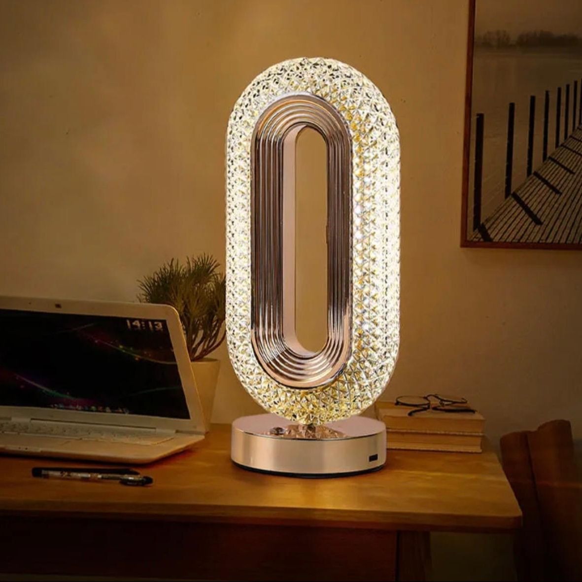 Crystal Oval Shape Table Lamp Rechargeable