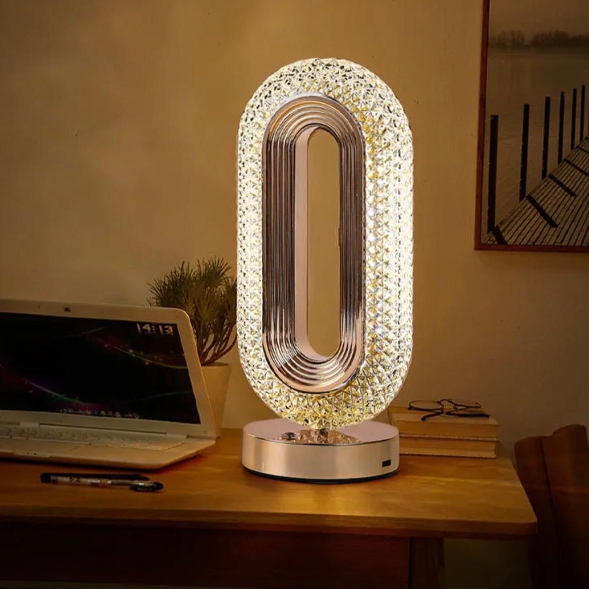 Crystal Oval Shape Table Lamp Rechargeable