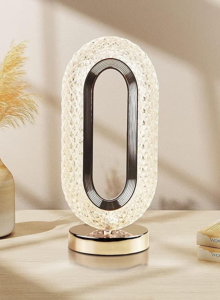Crystal Oval Table Lamp with Gold Accents
