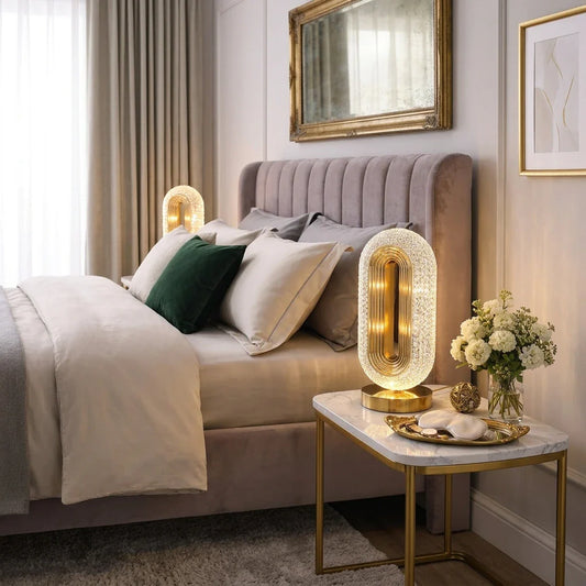 Crystal Oval Table Lamp with Gold Accents