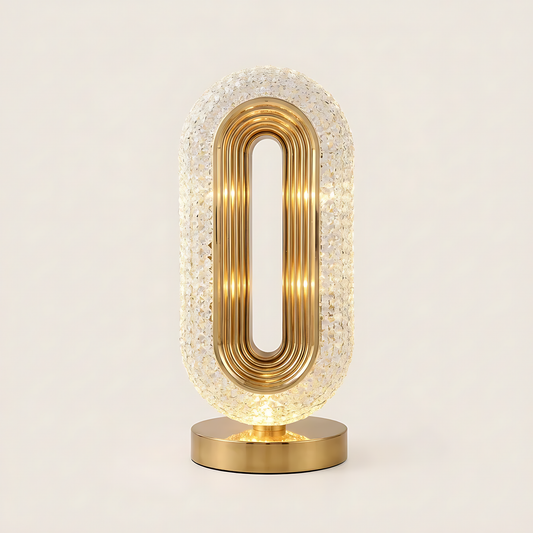 Crystal Oval Table Lamp with Gold Accents